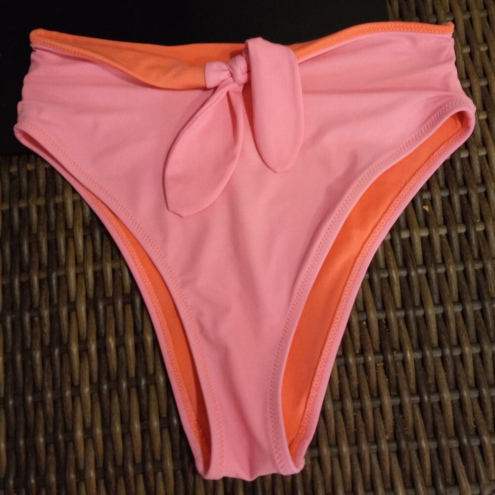 Aerie Pink Orange High Waisted Bikini Bottoms S Tie Front High Cut Cheeky Swim